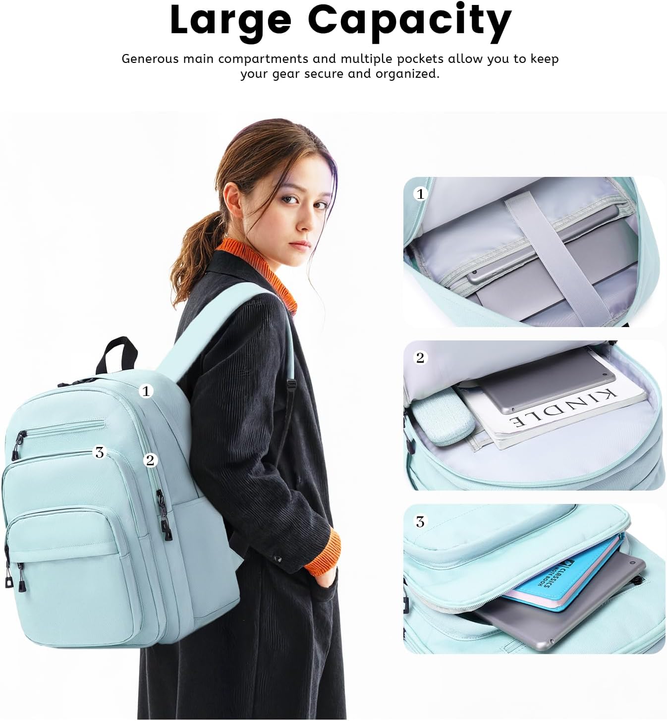 Lanola Basic Multi-Pocket Multipurpose Backpack Classical Water Resistant Student Bookbag For School Business Travel or Casual Daypack Backpacks For Men Women - Blue