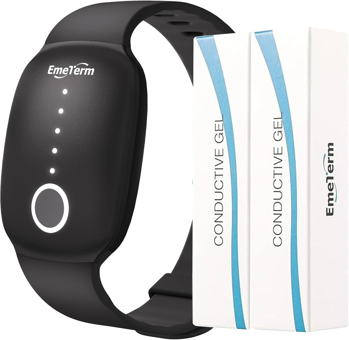 EmeTerm Fashion Anti-Nausea Wristband Relieve Morning Motion Travel Sickness Rechargeable Drug Free Bands Without Side Effects - Extra 2pack Conductive Gel (Jet Black - Extra 2pack Conductive Gel)