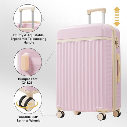 Merax Luggage Sets, Durable Hardshell 3 Piece Suitcase with Double Spinner Wheels and Handle Bags,Lightweight Carry on Luggage with TSA Lock,20+24+28 inches,Pink