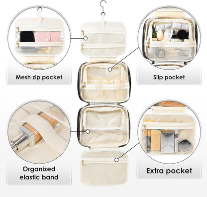 Travel Toiletry Bag Hanging Toiletry Bag for Women Water-resistant Cosmetic Makeup Bag for Full Sized Travel Essentials Must Have (Black)