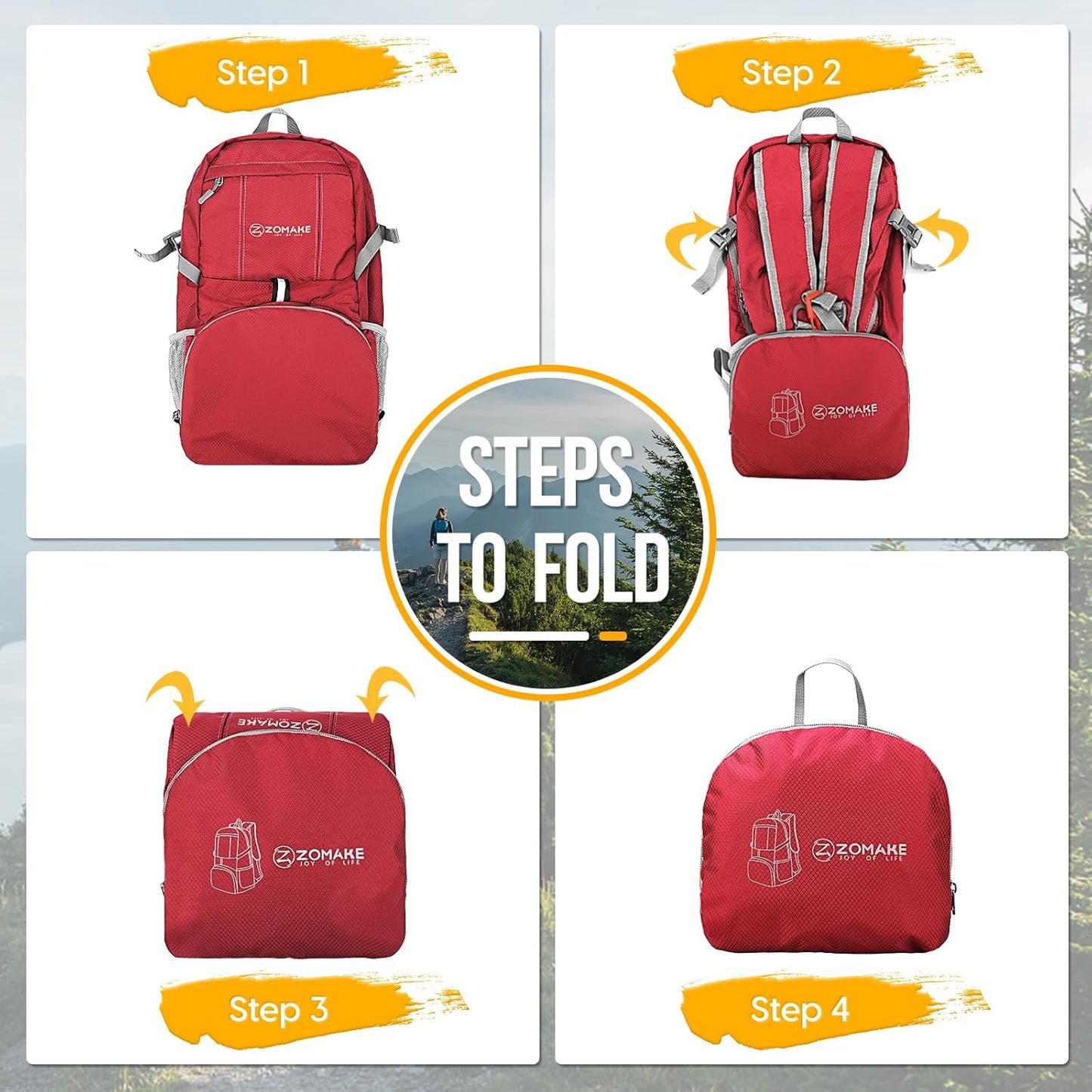 ZOMAKE Lightweight Packable Backpack 35L, Light Foldable Backpacks Water Resistant Collapsible Hiking Bag, Compact Folding Day Pack for Travel Camping(Red)