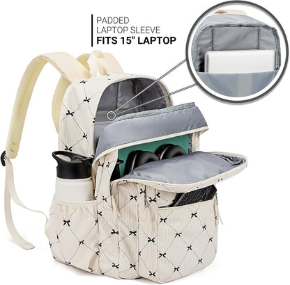 ZORFIN 26L Backpack for College, and Travel: Corduroy Bookbag - Bowknot