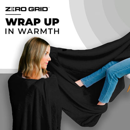 Lightweight Travel Blanket - Premium & Compact Airplane Wearable Blanket with Neck Snaps, Cozy Foot Pockets, Zipper Pouch - Converts into Soft Pillow - Designed for Ultimate Comfort - Midnight