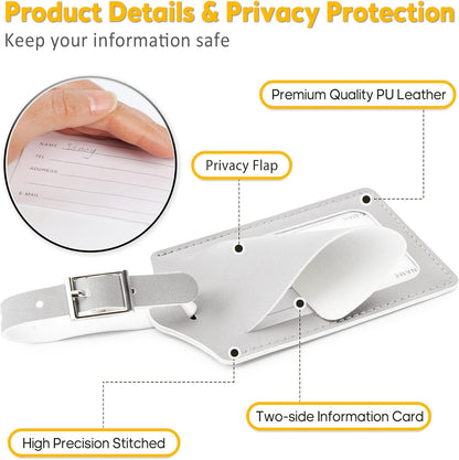 Travelambo Luggage Tags for Suitcases PU Leather Travel Tags Bag Tags Privacy Protection Travel Essentials