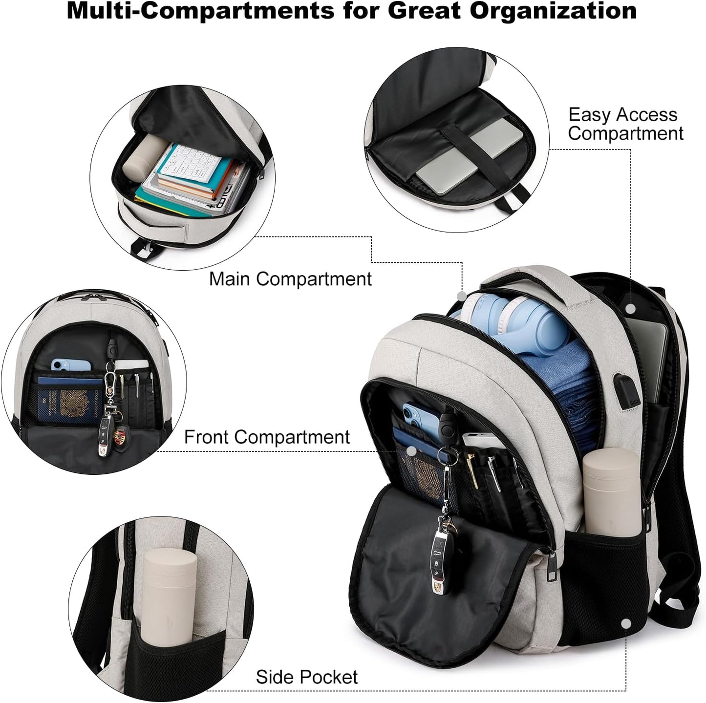 BIKROD Backpack for Girls Women, School Backpack for Teen Boys, Lightweight Casual High School Bookbag, Daily-use Travel Laptop Backpack with USB Charging Port Fits 15.6 Inch Notebook