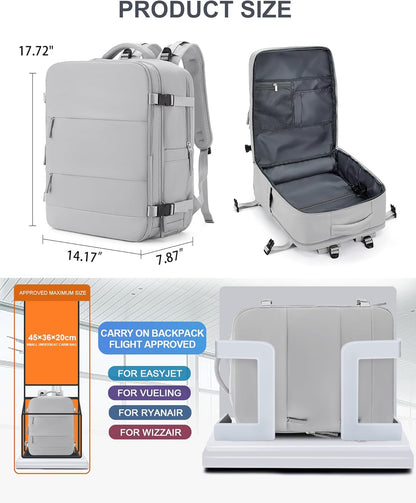 coowoz Large Travel Backpack Carry On for Women Man Gym Backpacks with Laptop Compartment Mochila de Viaje Teacher Personal Item Backpack Rucksack Airplane Accessories Must Haves Grey
