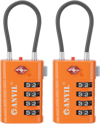 ANVIL 4 Digit Luggage Locks, TSA Locks for Luggage, Advanced TSA008 core, Alert Indicator for Your Travel Lock, Suitcase Lock. (2, Orange)
