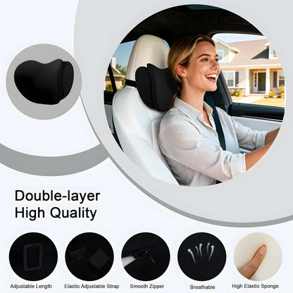 2Pcs 2025 Double-Layer Car Pillow, Cloud-Like Comfort Car Neck Pillow, Dual C-Curve Support Car Headrest Pillow – Experience First-Class Driving Comfort. (Black)