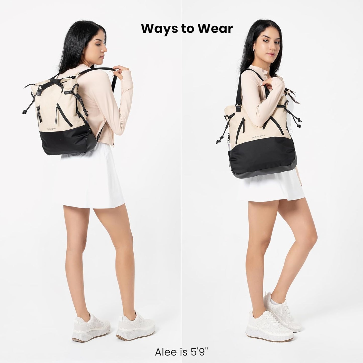 Sherpani Tempest, Anti Theft Convertible Backpack Tote, 14L Travel Backpack, Travel Gifts for Women, Handbags, RFID Protection, Metal Hardware, Fits 15” Laptop (No Sleeve) (Straw)