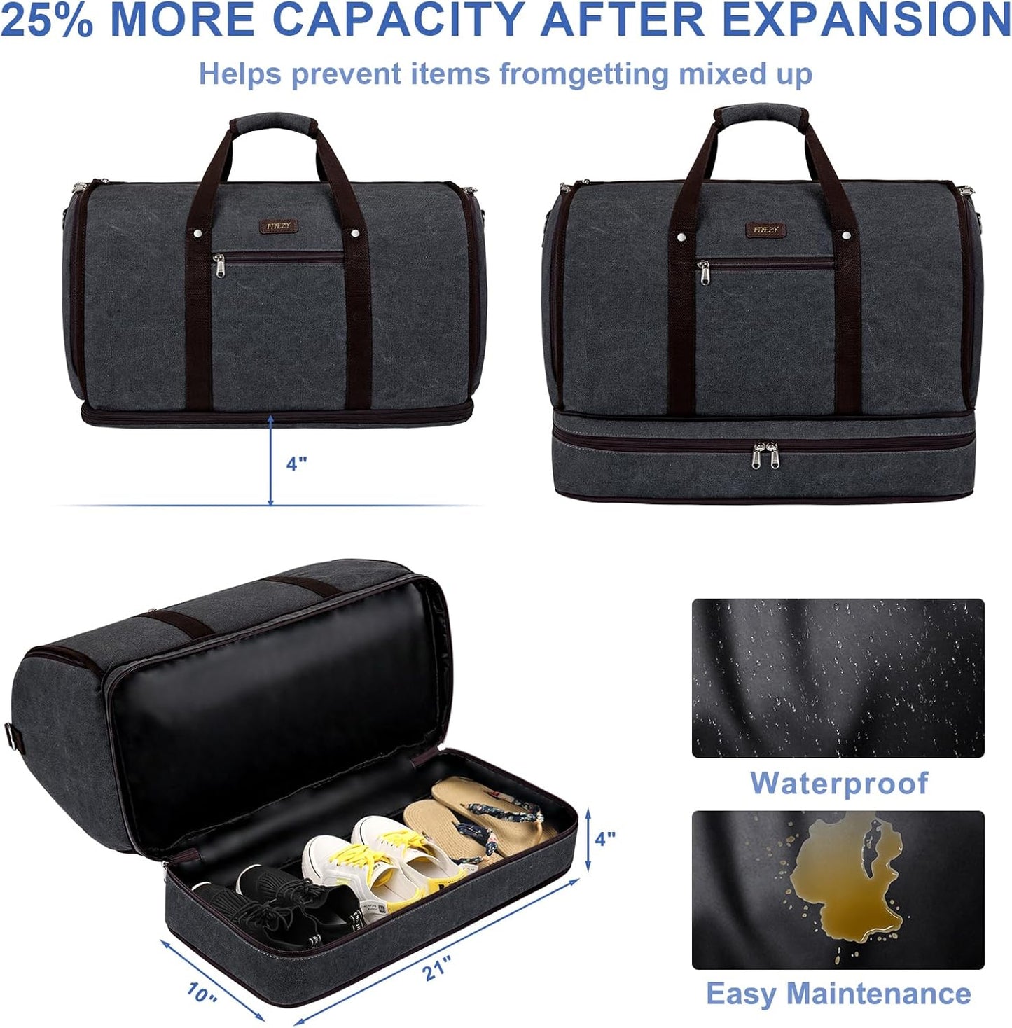 Garment Duffle Bag for Travel - Convertible Carry on Garments Duffel Bags Travel Bag for Women Men Large Weekender Bag with Shoes Compartment 3 in 1 Hanging Clothes Suit Dress Bag 3pcs Set