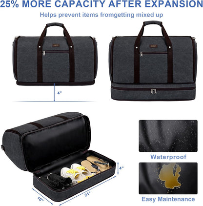 Garment Duffle Bag for Travel - Convertible Carry on Garments Duffel Bags Travel Bag for Women Men Large Weekender Bag with Shoes Compartment 3 in 1 Hanging Clothes Suit Dress Bag 3pcs Set