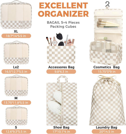 BAGAIL 9 Set Packing Cubes Luggage Packing Organizers for Travel Accessories