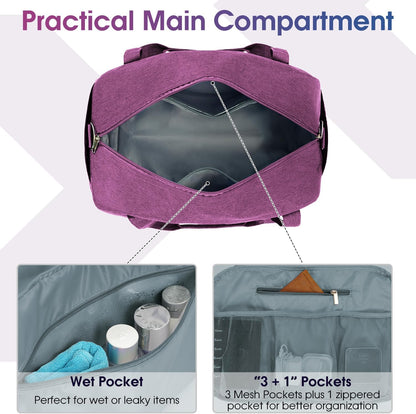 Narwey 18" Carry on Bag Underseat for Airplane with Wet Pocket Spirit Airlines Personal Item Bag Travel Duffel Bag Small Gym Bag Weekender Overnight for Women and Men (Dark Purple)