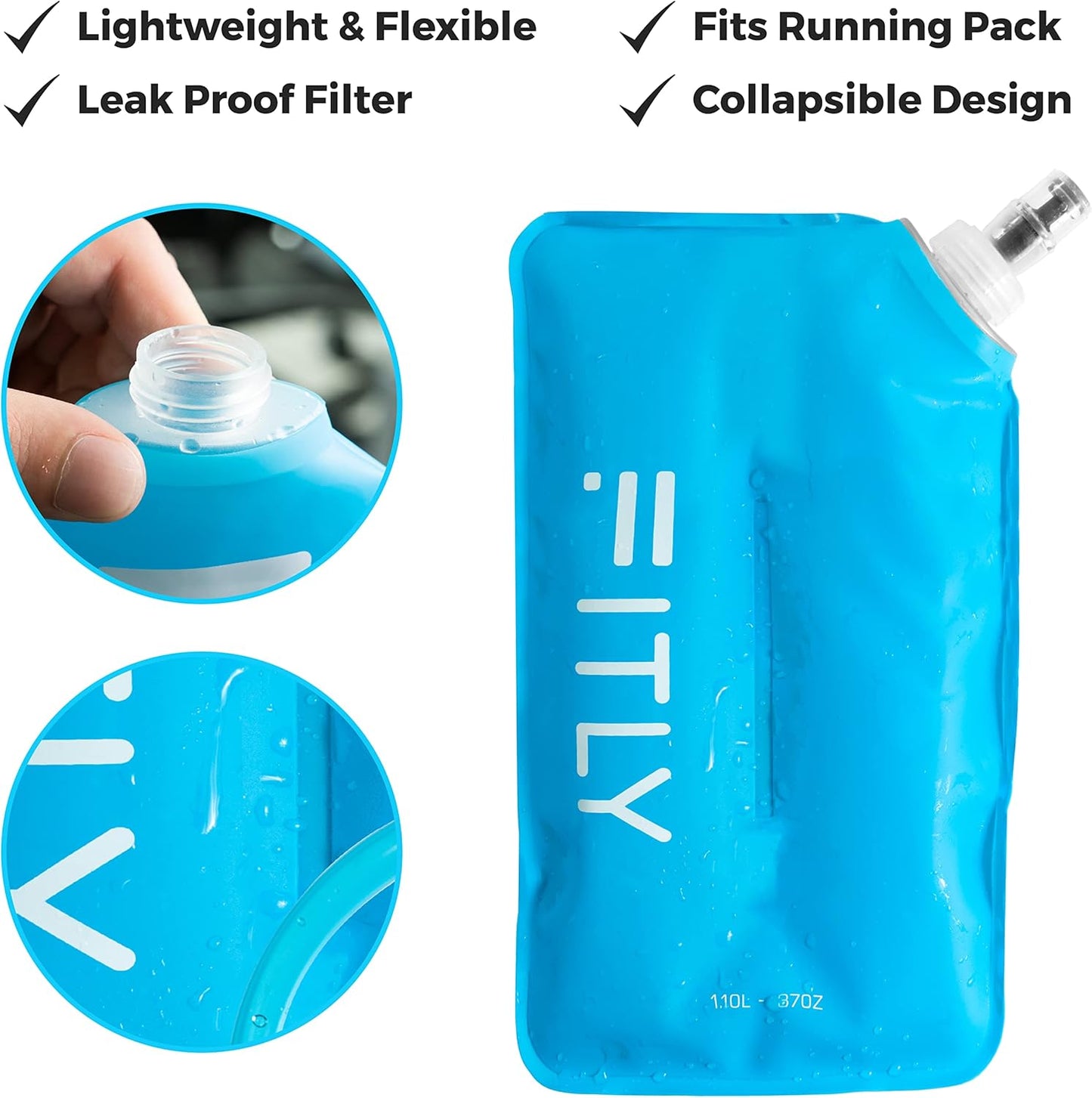 Soft Flask - Shrink As You Drink Soft Water Bottle for Hydration Pack - Folding Water Bottle Ideal for Running, Hiking, Cycling, Climbing & Rigorous Activity