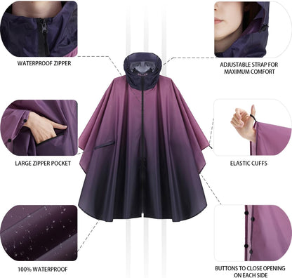 Rain Poncho Jacket Coat Hooded Zipper Style for Women/Men/Adult with Pocket