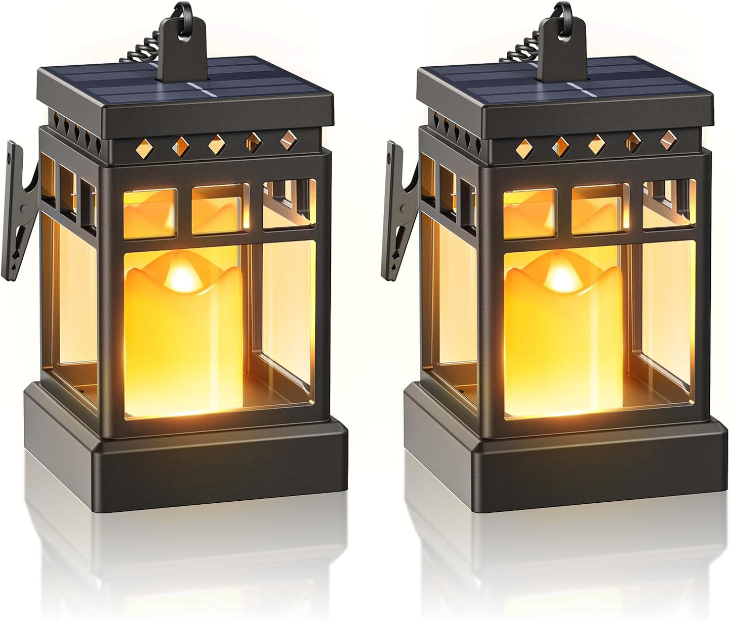 KOOPER Solar Lanterns Outdoor Waterproof, 2 Modes Hanging Solar Lantern with LED Realistic Flickering Flameless Candle, Candles Lanterns Lights Decorative for Outside Hanging Patio Yard Table Tree