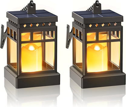 KOOPER Solar Lanterns Outdoor Waterproof, 2 Modes Hanging Solar Lantern with LED Realistic Flickering Flameless Candle, Candles Lanterns Lights Decorative for Outside Hanging Patio Yard Table Tree