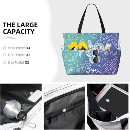 Beach Bag for Women Beach Tote Bag Waterproof Sandproof Large Bags with Zipper Big Capacity for Vacation Travel
