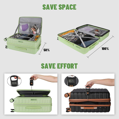 3-Piece 20/24 Top Opening Hardshell Lightweight Luggage and 28-Inch Clamshell Opening Travel Suitcase with Spinner Wheels & TSA Locks, Avocado Green 20in/24in/28in