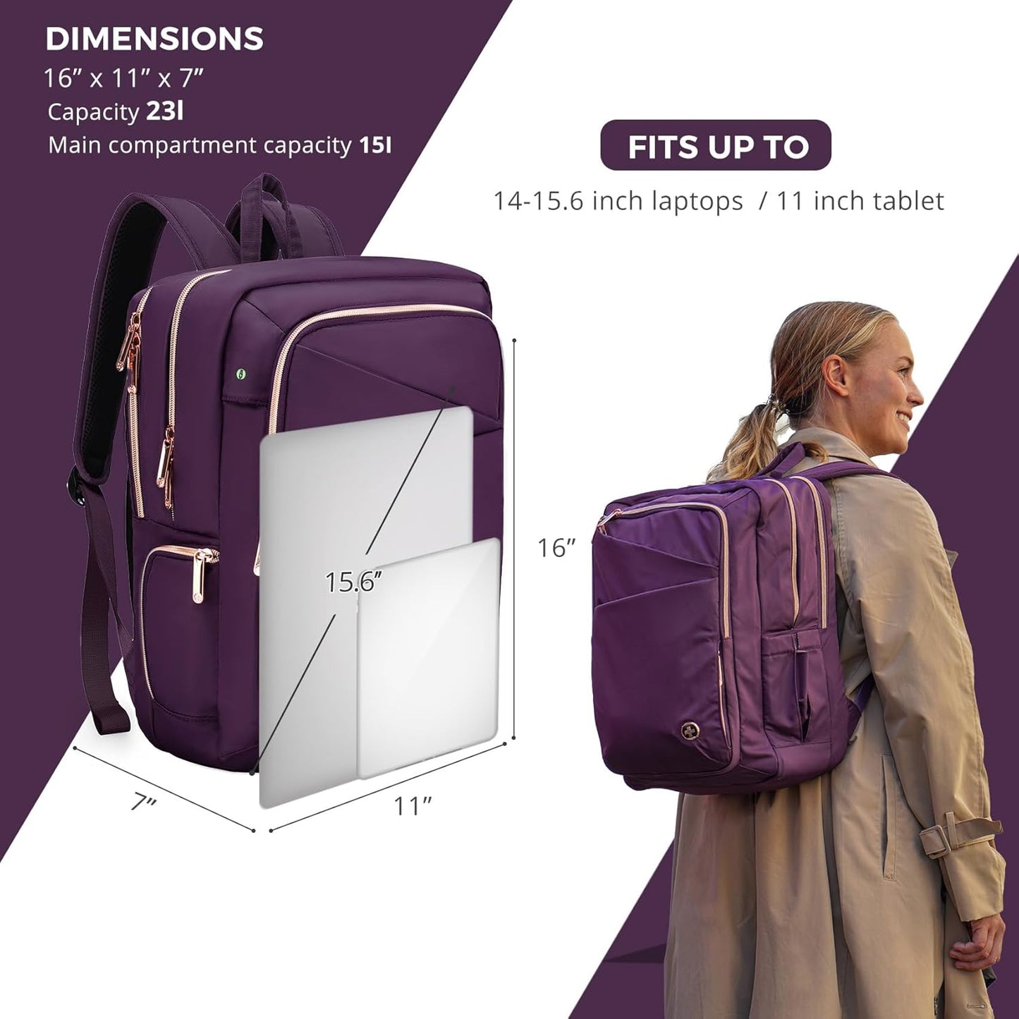 Swissdigital Design Business Laptop Backpack For Women, College Computer Backpack with USB Charging Port, Fits 15.6 Inch Laptop Travel Work Backpack, Purple | KATY ROSE