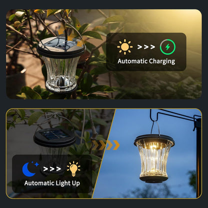 Glass Solar Lantern Outdoor, Waterproof Hanging Solar Lights for Outside with Modular Design, 3000K LED, Auto On/Off Table Lamp for Garden Patio Yard Fence Wall Decorative, Warm White(2 Pack)
