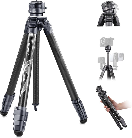 NEEWER LITETRIP LT32 62" Travel Tripod Carbon Fiber with ±15° Leveling 360° Panorama Head, Detachable Center Axis, Fast Flip Buckle, Arca QR Plate Compatible with Peak Design Capture V3, (Former TP62)