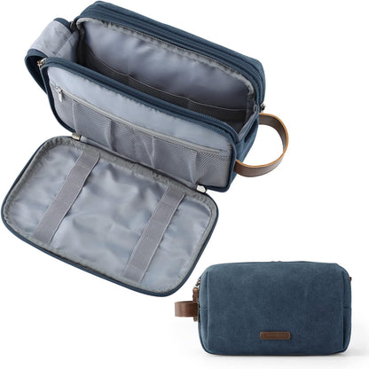 BAGSMART Toiletry Bag for Men, Canvas Travel Toiletry Organizer Dopp Kit Water-resistant Shaving Bag for Toiletries Accessories,Navy Blue-Large