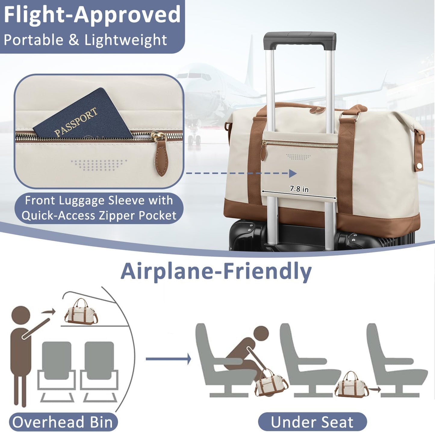 Travel Duffle Bag for Women, Weekender Bags, Hospital Bag for Labor Delivery, Lightweight Tote Duffel Overnight Bag with Luggage Sleeve, Airplane Travel Bags with Toiletry Bag,X-Large,Beige