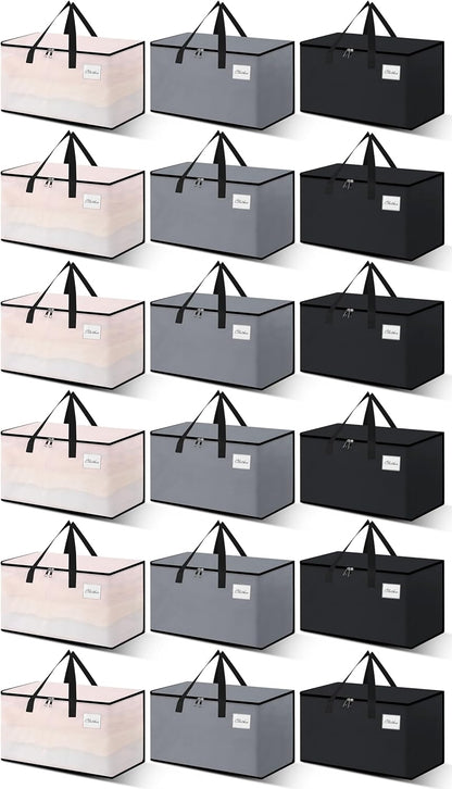 Heavy Duty Moving Bags and Moving Boxes - Extra Large Packing Bags and Storage Totes, Collapsible and Foldable Option for Moving and Storage, Multicolored, 93 L - 18 Pack