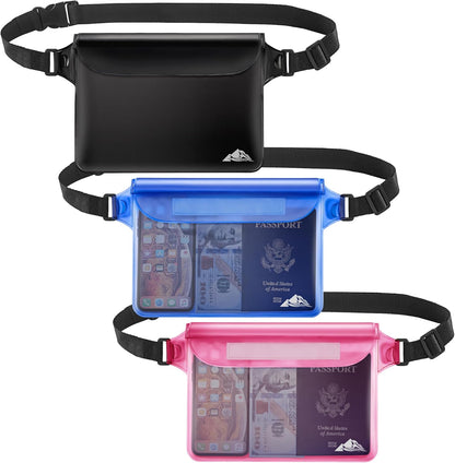 HEETA Waterproof Fanny Pack, Waterproof Pouch Dry Bag 2/3/4 Pack for Phone Passport Purse, Adjustable Waist Strap for Swimming Kayaking Boating Paddle Board Accessories Cruise Beach Camping Essentials