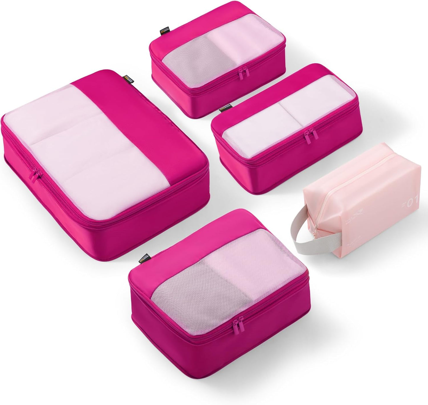 5 Set Compression Packing Cubes for Travel, Space Saving Luggage Organizer Bags (Rose Red)