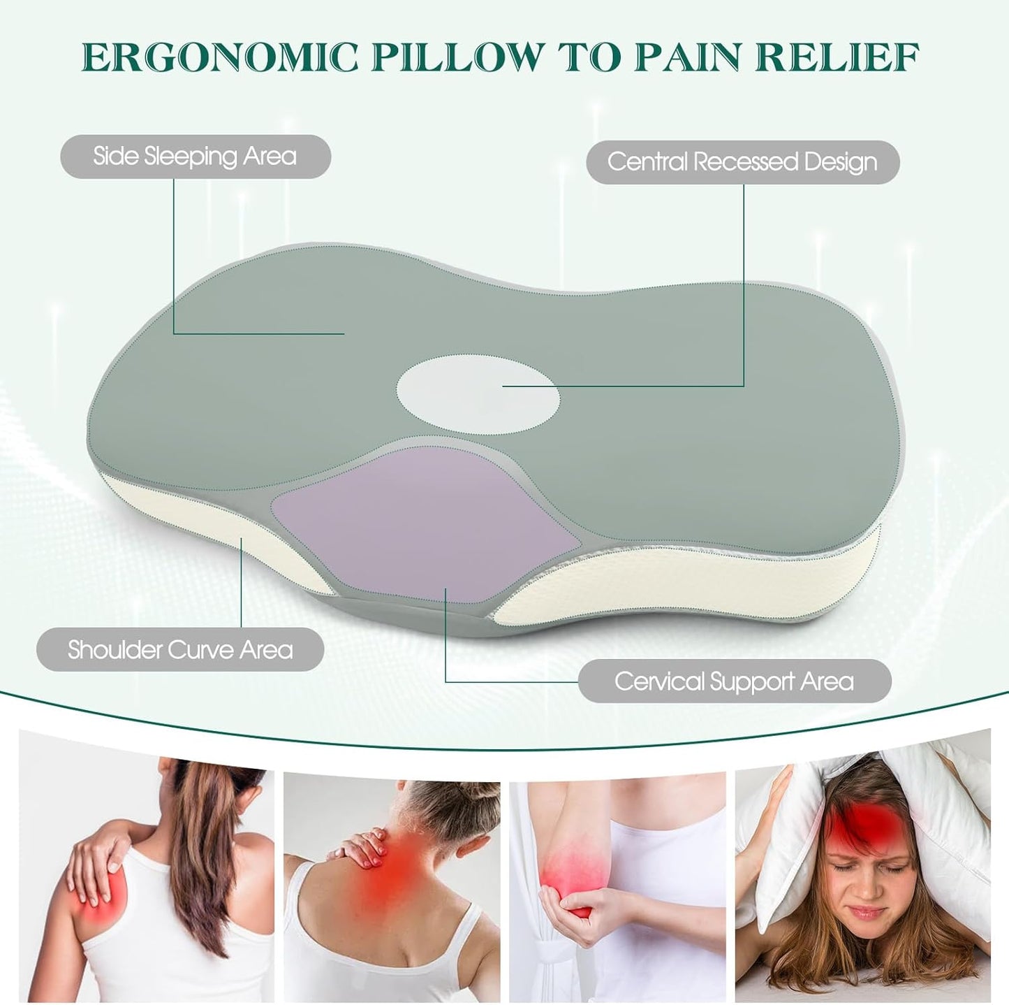 Cervical Pillow for Neck and Shoulder Support, Ergonomic Memory Foam Contour Pillows with Adjustable Dual Heights & Breathable Cover for Side Back Stomach Sleepers(Grey)