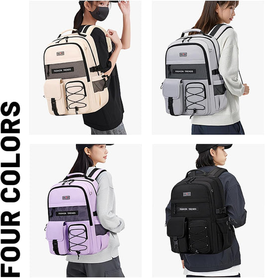 Lohol Multi-Pocket Backpack with 15.6 inch Laptop Compartment, Water Resistant Bookbag for School College and Travel (Purple)