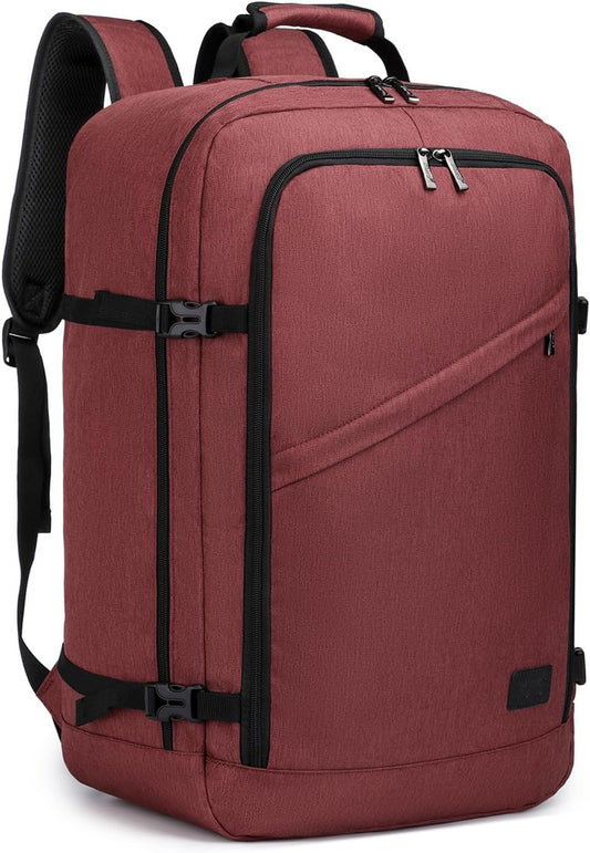 Kono Carry on Backpack, 22" Airplane Approved Travel Backpack for Men and Women, Waterproof Lightweight Daypack for Flight 40L (Burgundy Red, Large)
