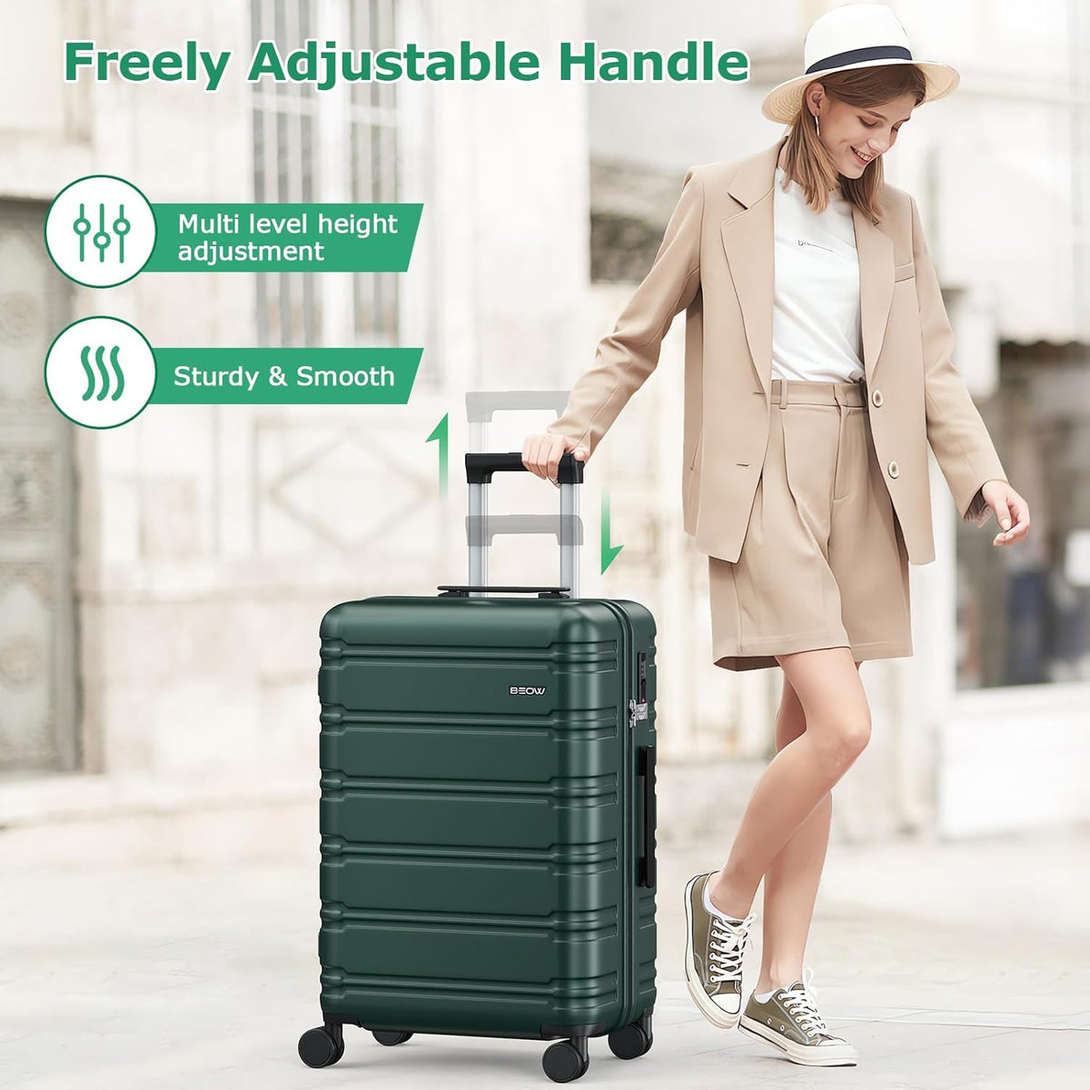 BEOW Luggage Sets 3 Piece For Men Women Expandable Hard Sided Suitcase Sets 3 Pcs With Durable Spinner Wheels Lightweight Zipper Luggage With TSA Lock Travel Luggage Set ArmyGreen 20/24/28 Inch