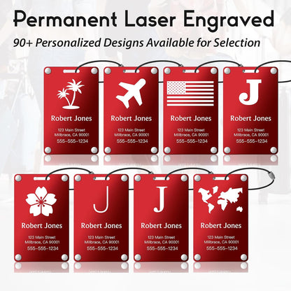 Personalized Luggage Tags: Custom Metal Luggage Tags for Suitcases, Backpacks and Bags with Your Personalized Text (Red)