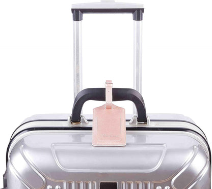 Travelambo Luggage Tags for Suitcases Faux Leather Privacy Protection 2 Pack Bag Tags Travel Accessories Essential, Rose Gold