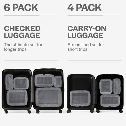 Aerotrunk Compression Packing Cubes for Travel - Luggage Organizer Bags - Double Zipper Packing Cubes for Suitcases (6-Pack, Dark Grey)