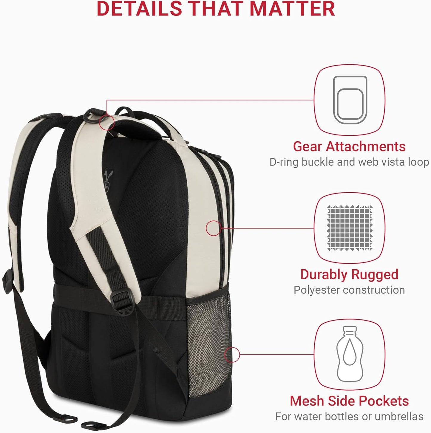 SwissGear Cecil 5505 Laptop Backpack, Cream/Black, 18-Inch