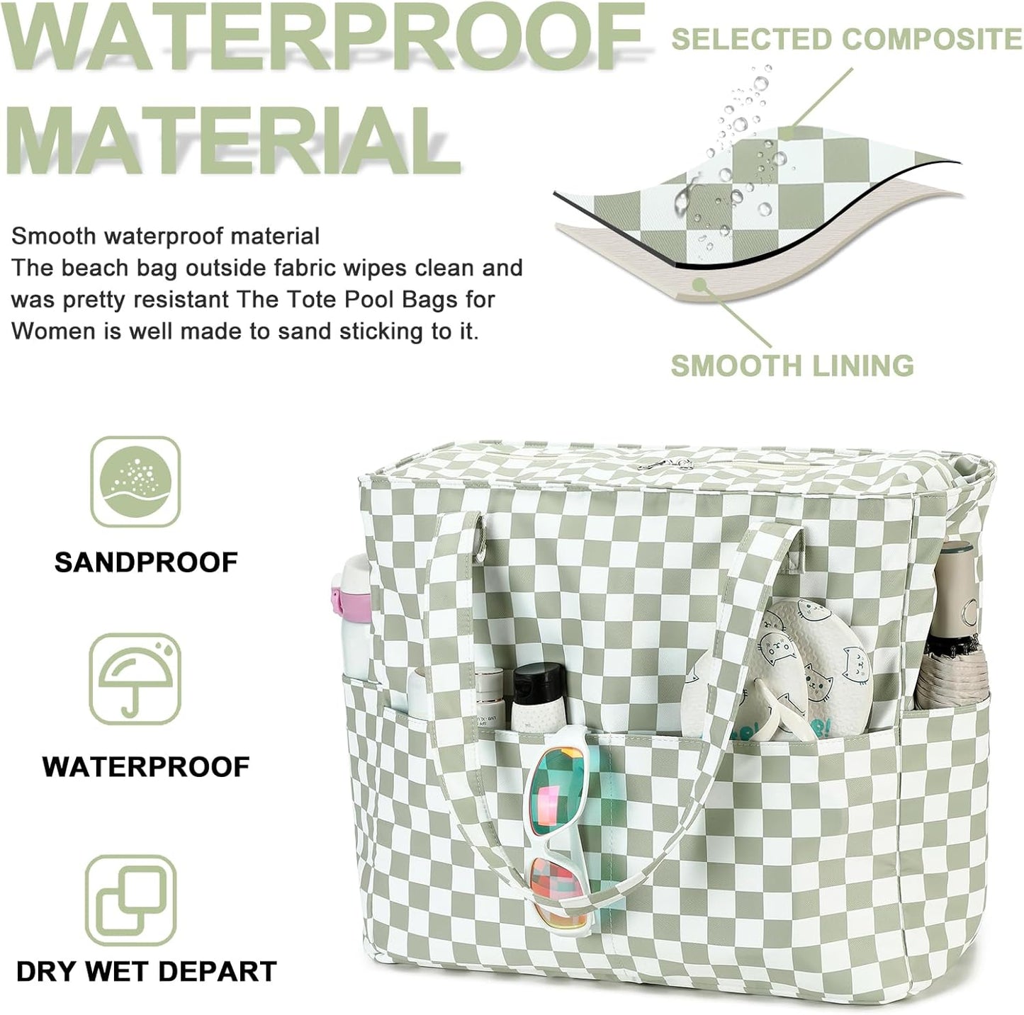Waterproof Beach Tote Pool Bags for Women Ladies Extra Large Gym Tote Carry On Bag With Wet Compartment for Weekender Travel