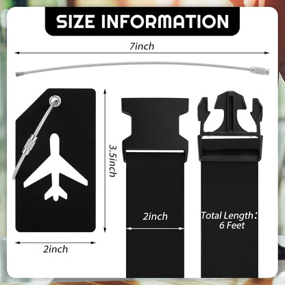 Weewooday 8 Pcs Luggage Straps Suitcase Tags Set for TSA Approved, 4 Travel Adjustable Suitcase Belt, 4 Silicone Luggage Tags with Name ID Card Travel Accessories(Black,Airplane)