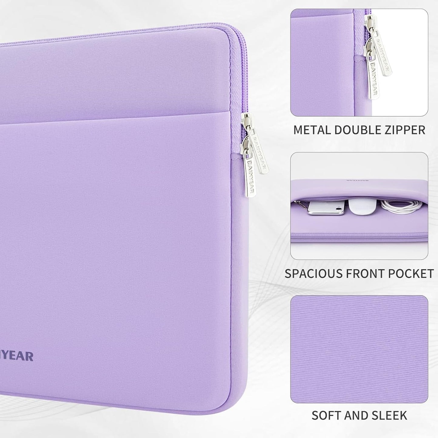 RAINYEAR Laptop Sleeve Case 13.3 Inch, Protective Portable Case with Front Pocket, Briefcase Handbag Laptop Bag Compatible with MacBook Air/Pro 13-13.3 inch, MacBook Pro 14 inch, Purple