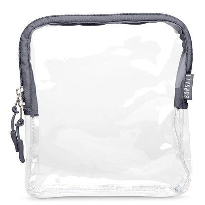 BORSALI Clear Travel Bags for Toiletries - TSA Clear Toiletry Bag for Traveling, Cosmetics, Carry on 3-1-1 Liquids & Other Items - TSA-Approved Quart Size For Luggage, Purse or Car - Gray