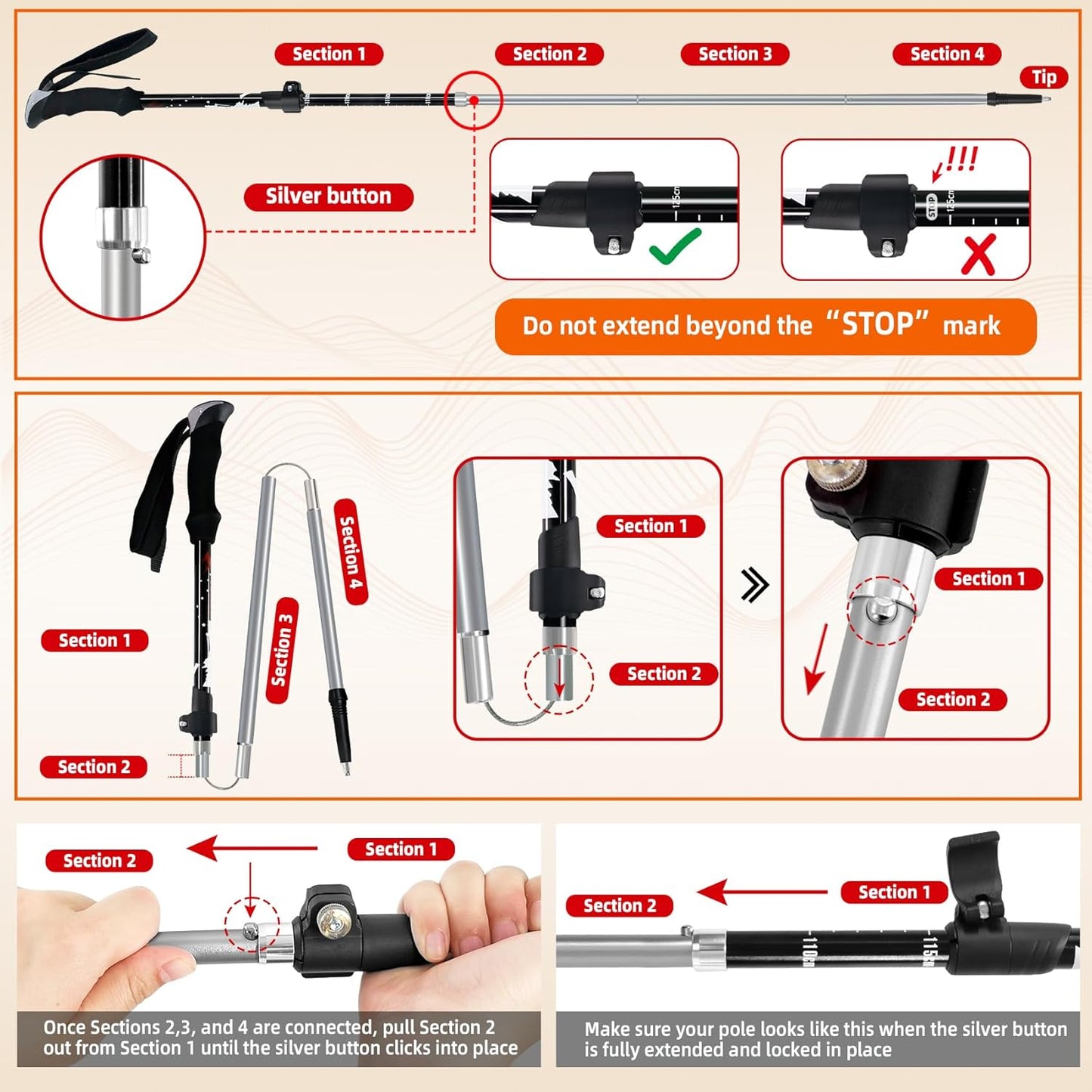 Collapsible Trekking Poles for Hiking - Lightweight Foldable Hiking Poles, 2 Pack Adjustable Aluminum Walking Sticks with for Men, Women, Kids, Seniors, Walking Poles for Backpacking, Camping, Travel