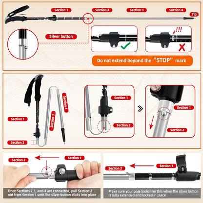 Collapsible Trekking Poles for Hiking - Lightweight Foldable Hiking Poles, 2 Pack Adjustable Aluminum Walking Sticks with for Men, Women, Kids, Seniors, Walking Poles for Backpacking, Camping, Travel