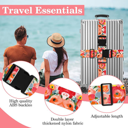 Rose Luggage Straps for Suitcases TSA Approved, Luggage Identifiers for Suitcase, Adjustable Suitcase Strap for Baggage Security with Cute Patten, Travel Necessary Accessories