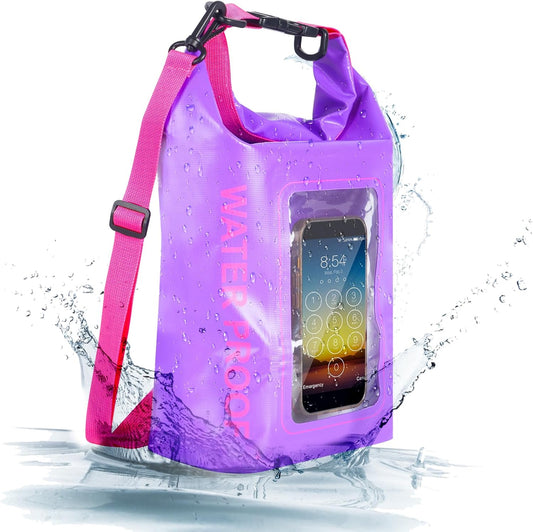 IP68 Waterproof Dry Bag, 2L - Roll Top Waterproof Pool Bag，Dry Bags for Kayaking Waterproof-w/Phone Pouch,Large Waterproof Phone Pouch,Boating & Kayak Accessories Camping (Purple 5L)