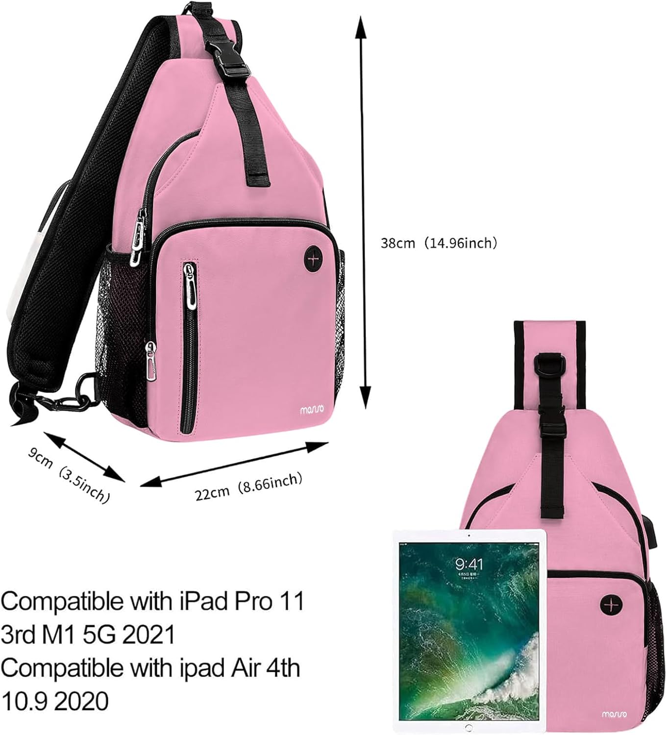 MOSISO Sling Backpack Bag, Crossbody Shoulder Bag Travel Hiking Daypack Chest Bag with Front Square Pocket&USB Charging Port