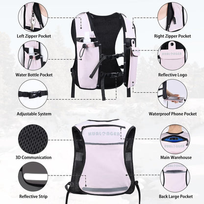 Running Hydration Vest for Women Men,Lightweight Breathable Hydration Pack with 500ml Soft Flask, Adjustable Chest Straps Reflective Backpack for Trail Running Marathon Race Jogging Cycling