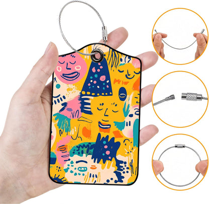 Luggage Tags for Suitcases, 2-Pack PU Leather for Cruise & Travel, Baggage ID Tags with Privacy Cover & Address Card, Durable Metal Ring, Kids Adults Travel Accessories, Abstract Joy Faces